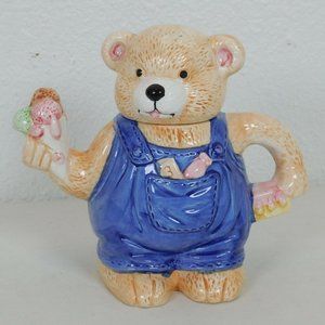 Heritage Mint Collection Denim Coveralls Bear Ice Cream Cone Decorative Teapot